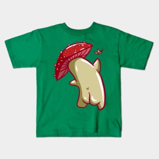 Cute Mushroom Cartoon Character with Butterfly Kids T-Shirt